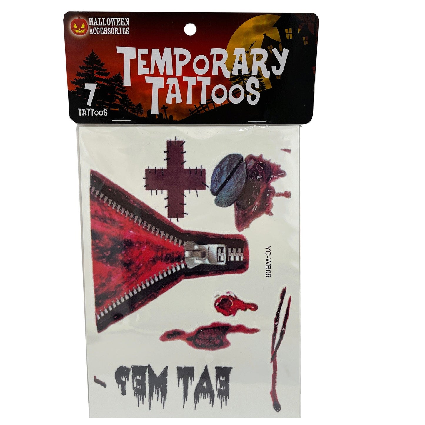 7 Piece Zipper, Screw and Other Wound Temporary Face Tattoos