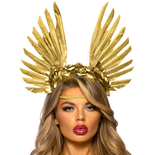 GOLDEN FLORAL AND FEATHER HEADBAND
