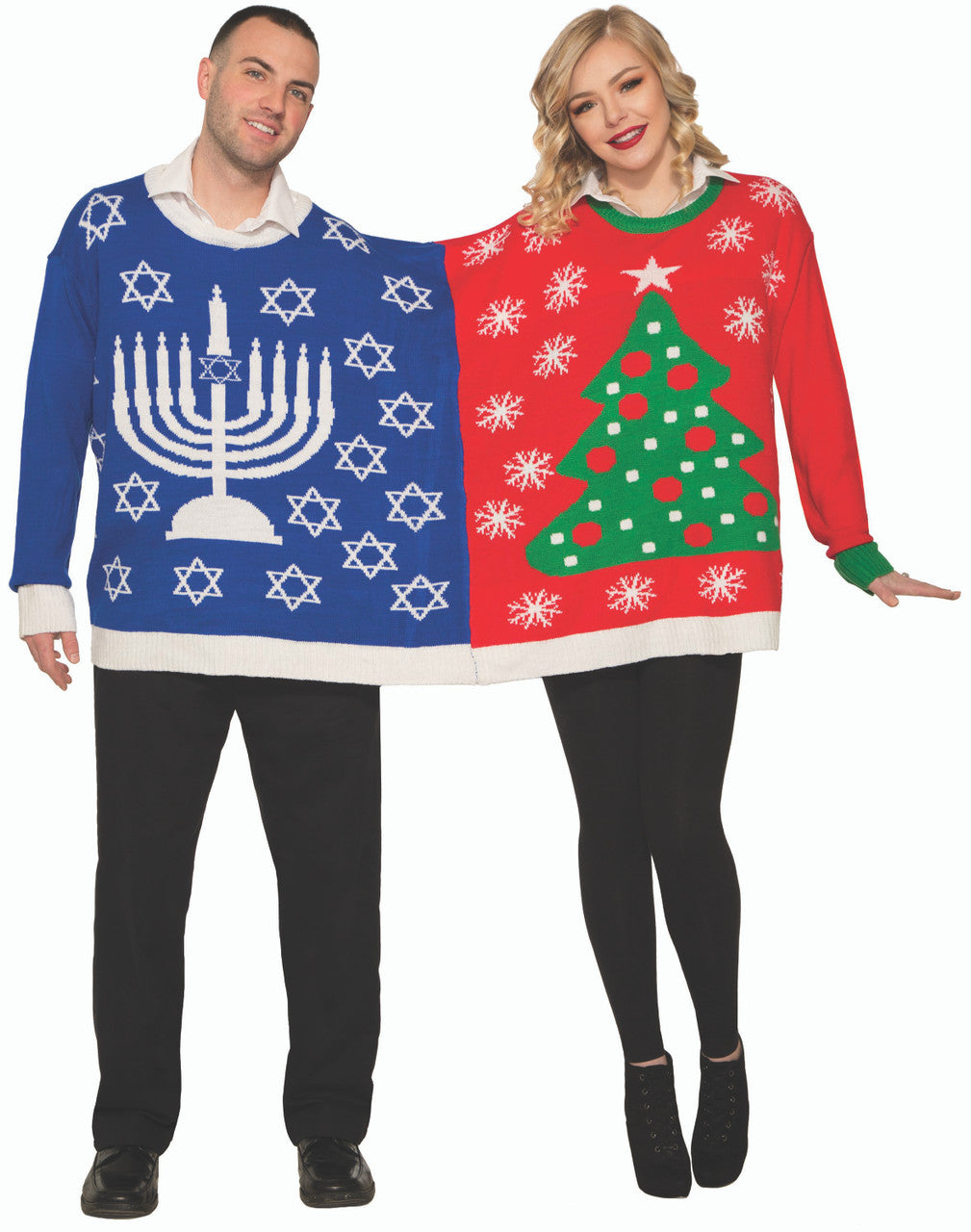 Ugly Christmas Sweater For 2 Holiday Chanukah Party - XL